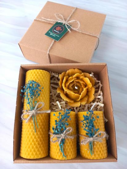 Petekoğlu Hediyelik  4 Lü Set Doğal Petek Beeswax Candle Açmış Gül