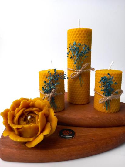 Petekoğlu Hediyelik  4 Lü Set Doğal Petek Beeswax Candle Açmış Gül