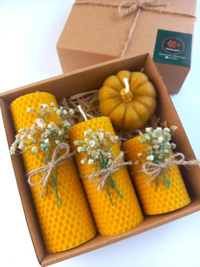 Petekoğlu Hediyelik  4 Lü Set Doğal Petek Beeswax Candle Bal Kabağı