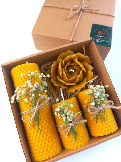 Petekoğlu Hediyelik  4 Lü Set Doğal Petek Beeswax Candle Açmış Gül