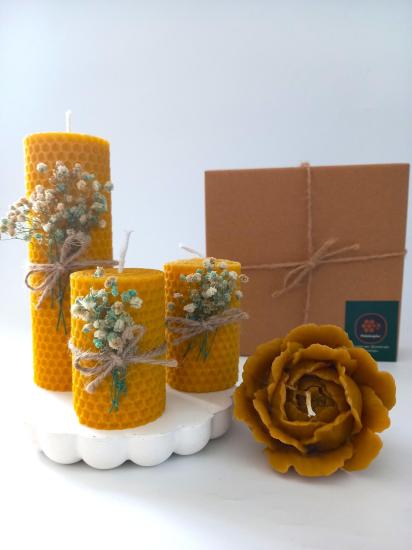 Petekoğlu Hediyelik  4 Lü Set Doğal Petek Beeswax Candle Açmış Gül