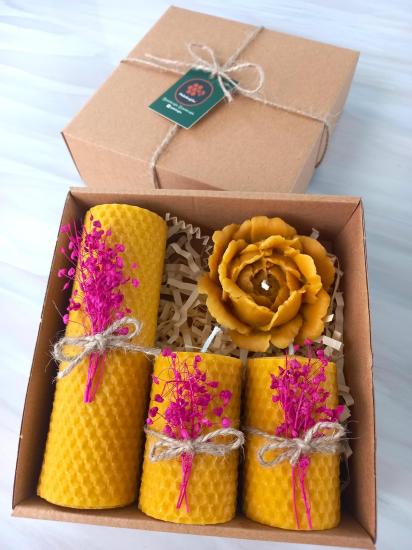  4 Lü Set Doğal Petek Beeswax Candle Açmış Gül