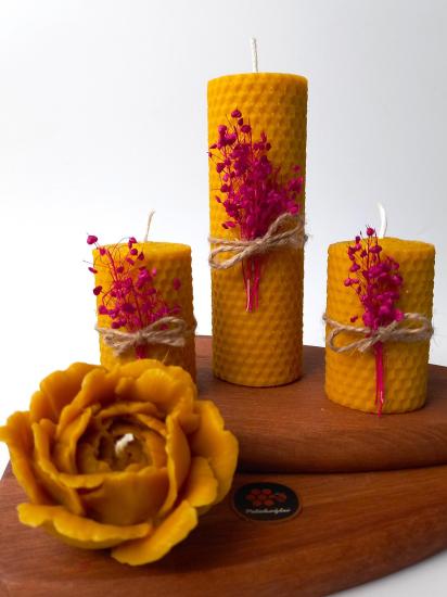  4 Lü Set Doğal Petek Beeswax Candle Açmış Gül