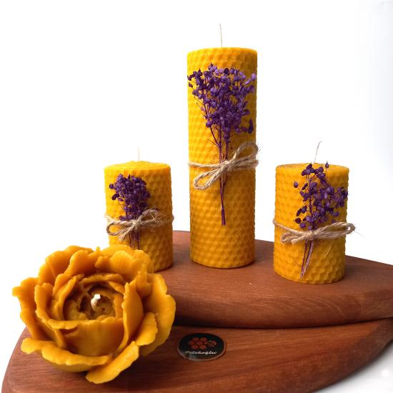 Balmumu Mum Dekoratif Hediye Kutusu 4 Lü Set Doğal Petek Beeswax Candle