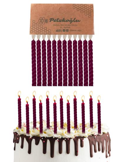 (12 adet Bordo) Balmumu Mum Doğal Petek Pasta Parti Mumu Kutlama Nişan Doğum Günü Beeswax Candle